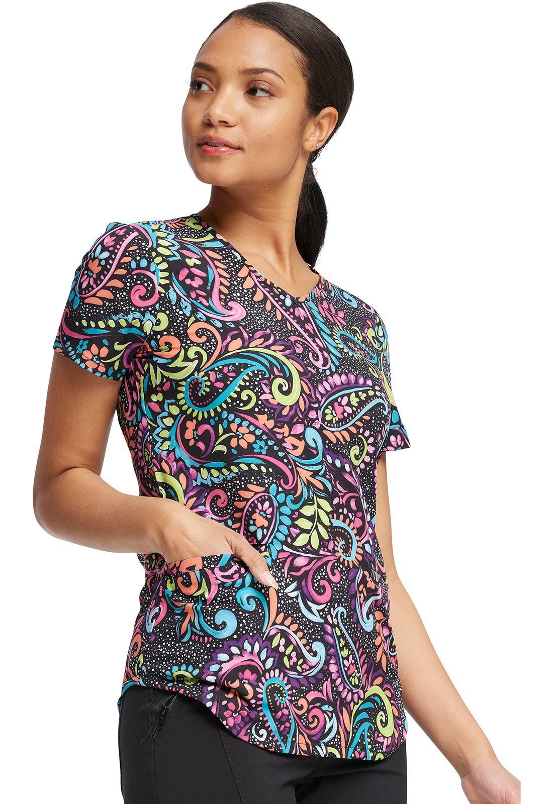 Paisley Cherokee Print V Neck Scrub Top CK637 PASY - Scrubs Select