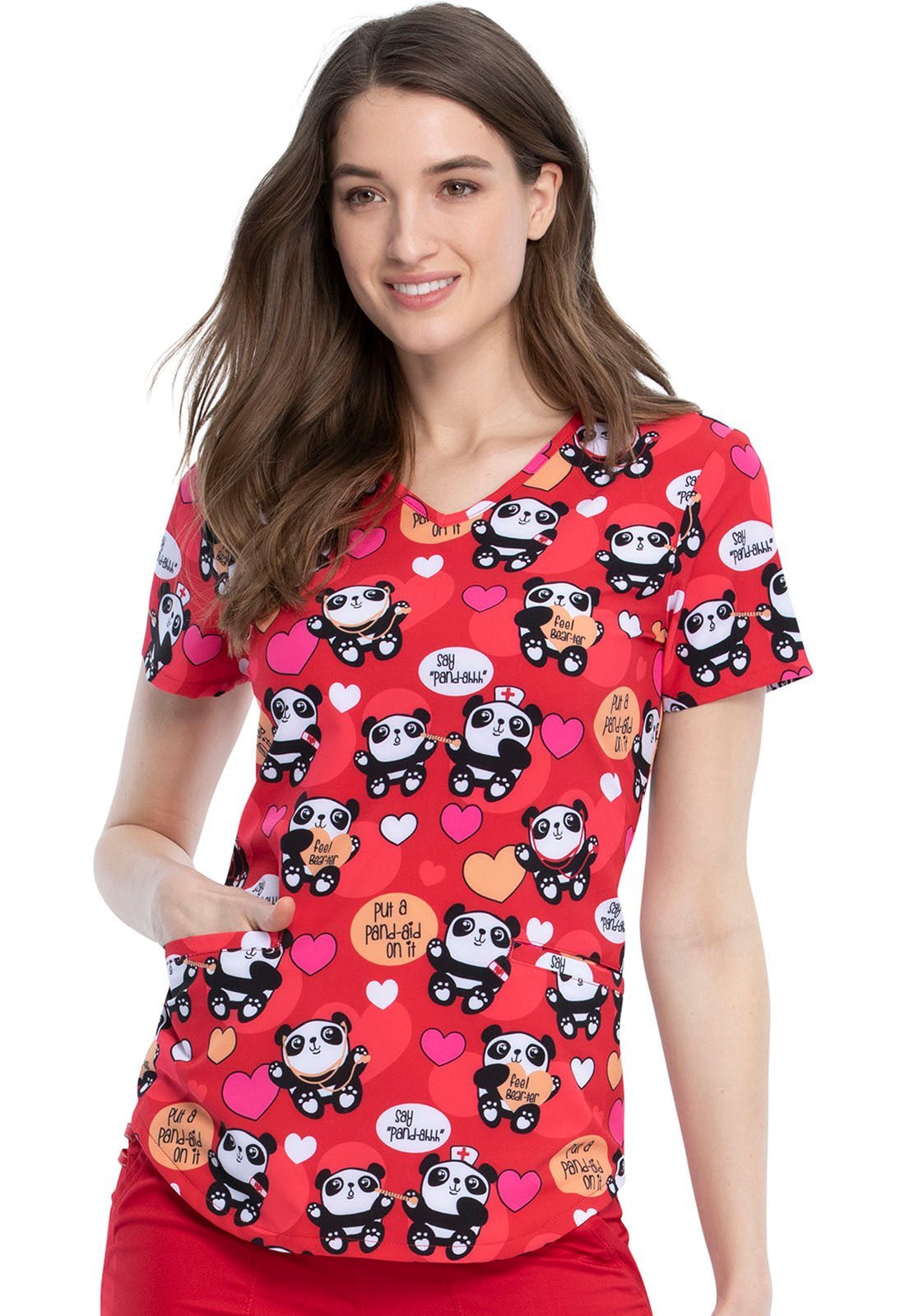 Panda Cherokee Print V Neck Scrub Top CK637 PAID - Scrubs Select