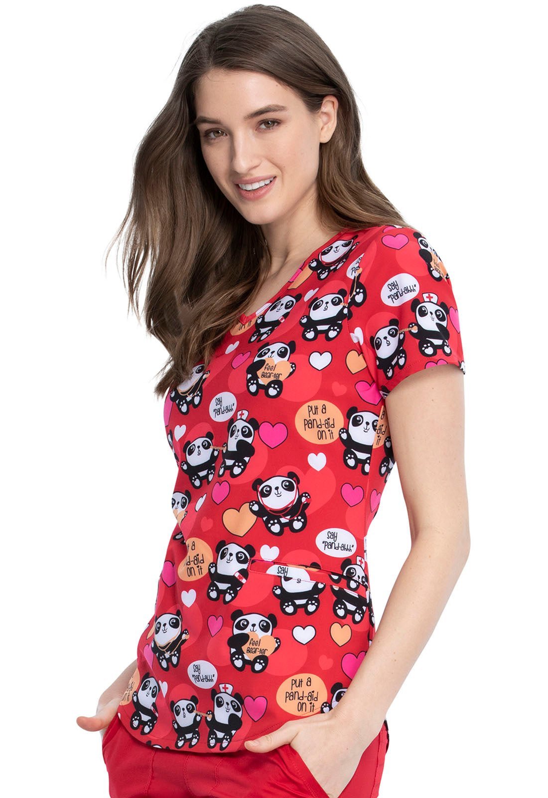 Panda Cherokee Print V Neck Scrub Top CK637 PAID - Scrubs Select