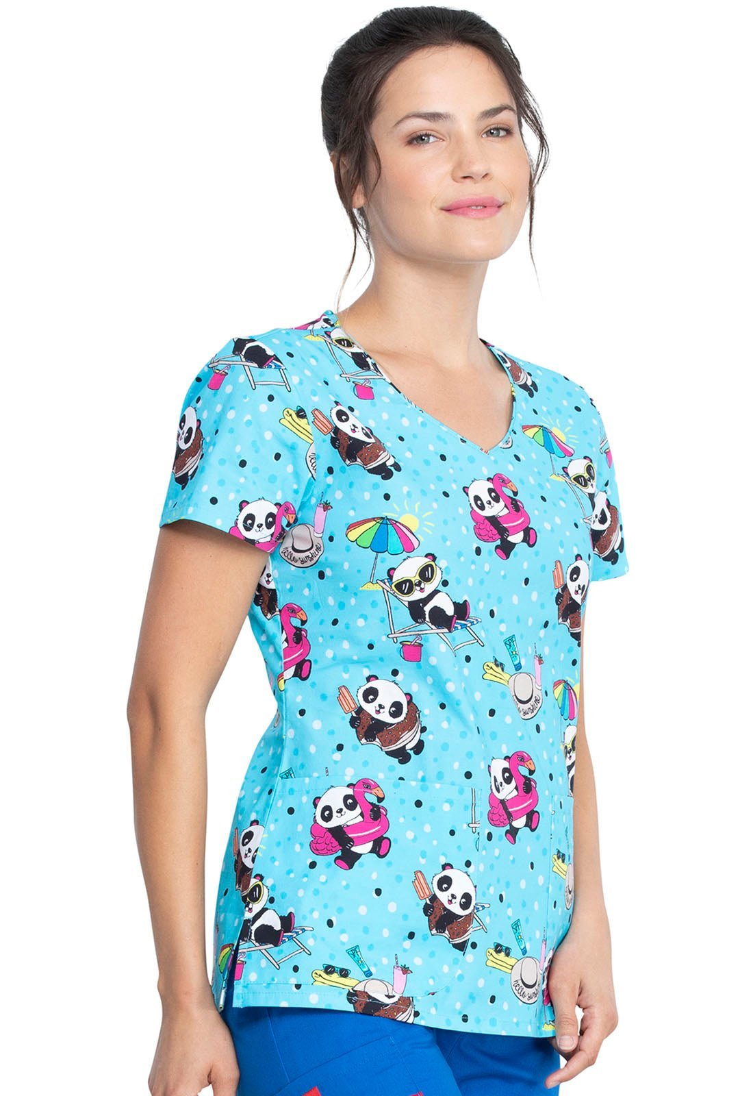 Panda Dickies EDS Print V Neck Scrub Top DK700 HELS - Scrubs Select