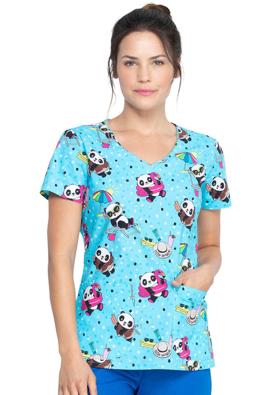Panda Dickies EDS Print V Neck Scrub Top DK700 HELS - Scrubs Select