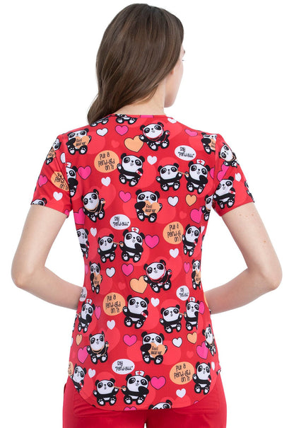 Panda Print V Neck Scrub Top CK637 PAID - Scrubs Select