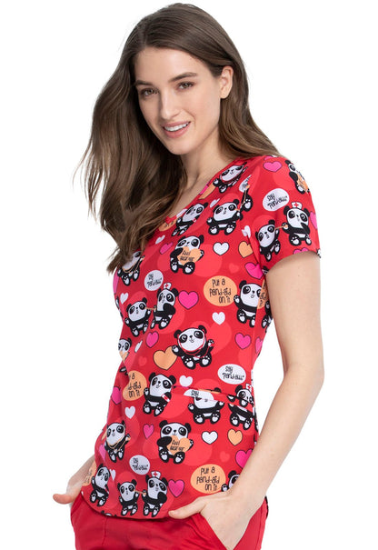 Panda Print V Neck Scrub Top CK637 PAID - Scrubs Select