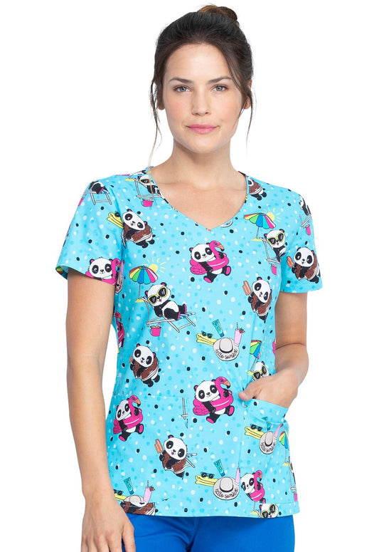 Panda Print V Neck Scrub Top DK700 HELS - Scrubs Select