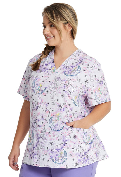 Peter Pan Tinker Bell Heartsoul Disney Print V Neck Scrub Top HS663 PEGD - Scrubs Select