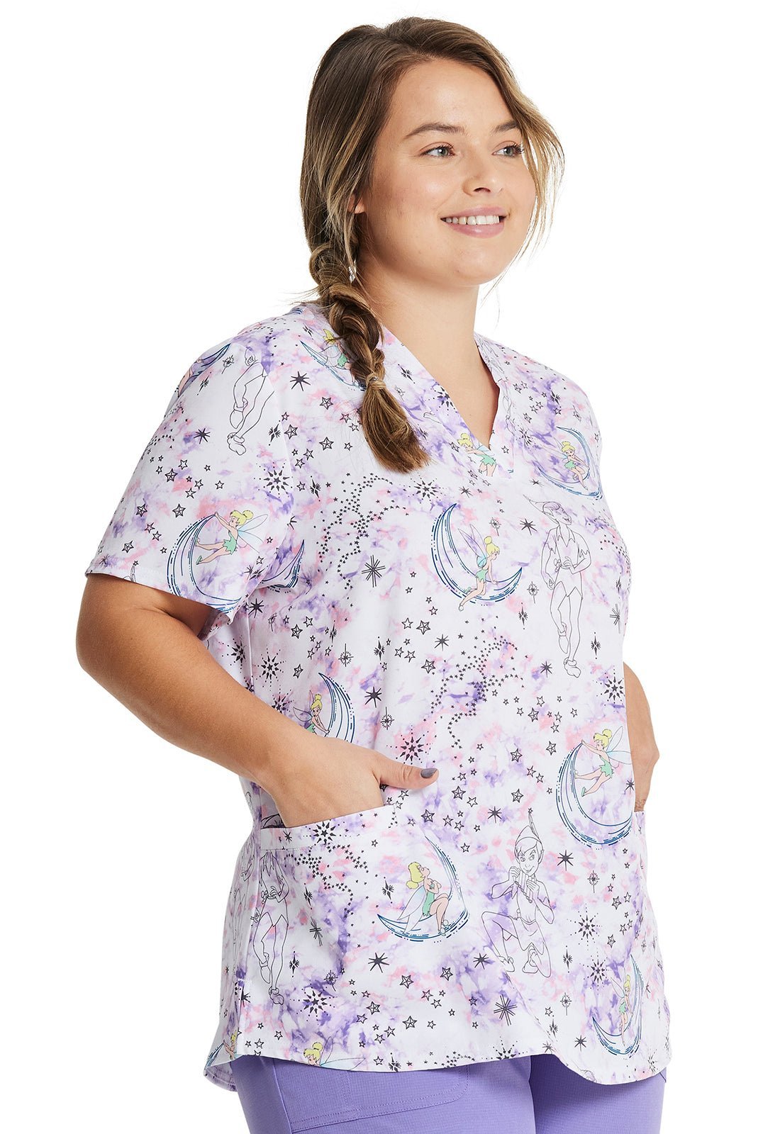 Peter Pan Tinker Bell Heartsoul Disney Print V Neck Scrub Top HS663 PEGD - Scrubs Select