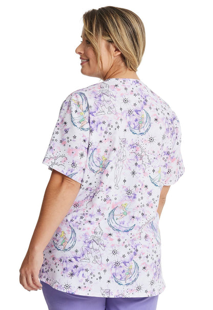Peter Pan Tinker Bell Heartsoul Disney Print V Neck Scrub Top HS663 PEGD - Scrubs Select
