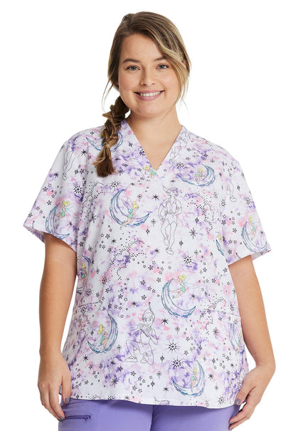 Peter Pan Tinker Bell Heartsoul Disney Print V Neck Scrub Top HS663 PEGD - Scrubs Select