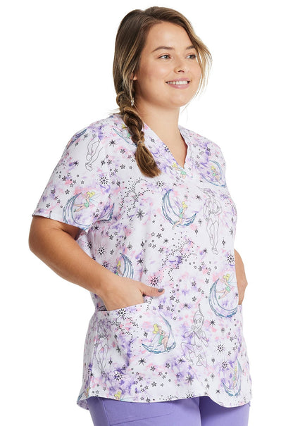 Peter Pan Tinker Bell Heartsoul Disney Print V Neck Scrub Top HS663 PEGD - Scrubs Select