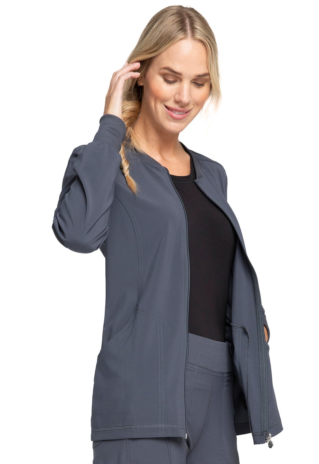 Pewter Cherokee Infinity Zip Front Scrub Jacket CK370A PWPS - Scrubs Select