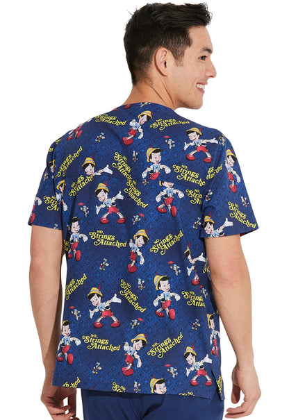 Pinocchio Cherokee Tooniforms Disney Men's V Neck Scrub Top TF740 PINS - Scrubs Select