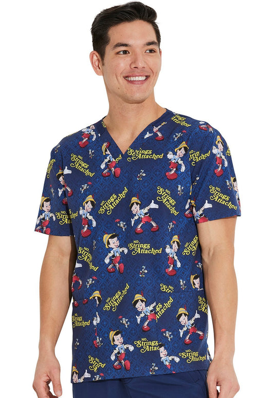 Pinocchio Cherokee Tooniforms Disney Men's V Neck Scrub Top TF740 PINS - Scrubs Select