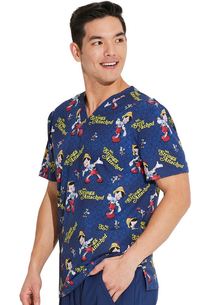 Pinocchio Cherokee Tooniforms Disney Men's V Neck Scrub Top TF740 PINS - Scrubs Select
