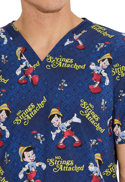 Pinocchio Cherokee Tooniforms Disney Men's V Neck Scrub Top TF740 PINS - Scrubs Select