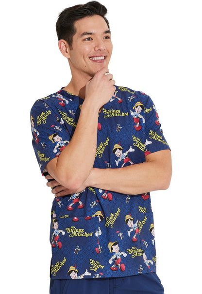 Pinocchio Cherokee Tooniforms Disney Men's V Neck Scrub Top TF740 PINS - Scrubs Select