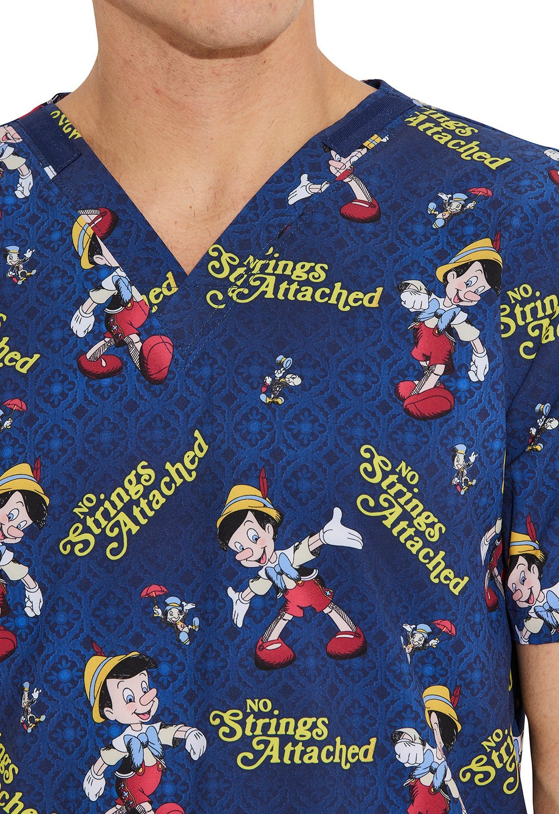 Pinocchio Cherokee Tooniforms Disney Men's V Neck Scrub Top TF740 PINS - Scrubs Select