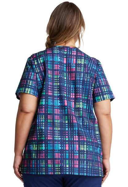 Plaid Dickes EDS Print V Neck Scrub Top DK704 GWPD - Scrubs Select