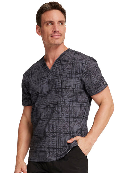 Plaid Distress Dickies Print Men's V Neck Scrub Top DK725 PLDS - Scrubs Select