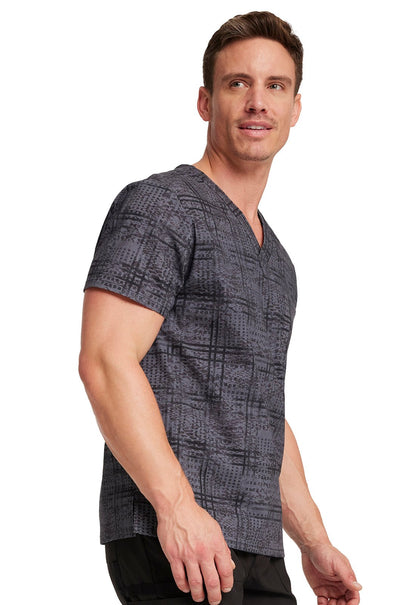 Plaid Distress Dickies Print Men's V Neck Scrub Top DK725 PLDS - Scrubs Select