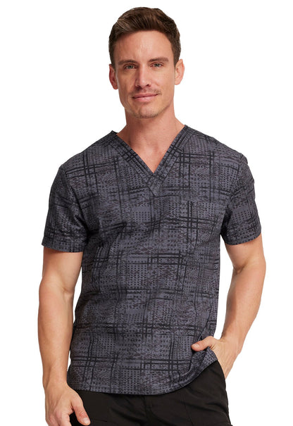Plaid Distress Dickies Print Men's V Neck Scrub Top DK725 PLDS - Scrubs Select