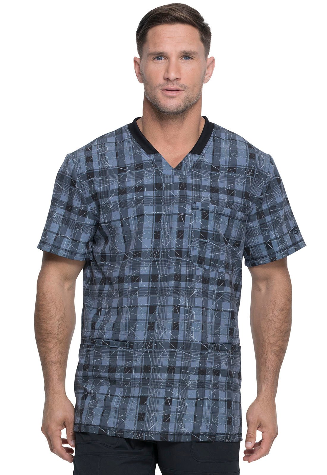 Plaid Print Men's V Neck Scrub Top DK607 PDPW - Scrubs Select