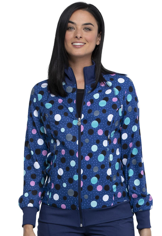 Polka Dots Cherokee Print Zip Front Scrub Jacket CK372 PKNV - Scrubs Select