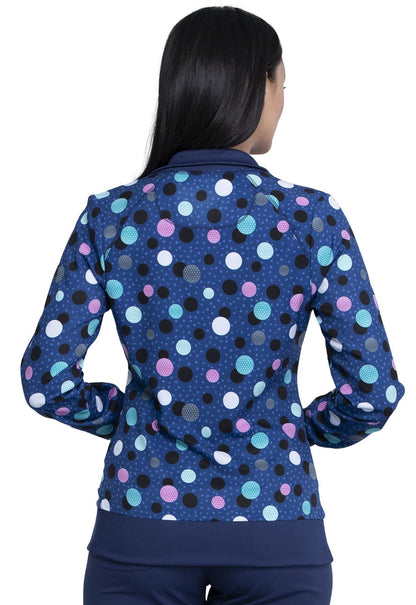 Polka Dots Cherokee Print Zip Front Scrub Jacket CK372 PKNV - Scrubs Select