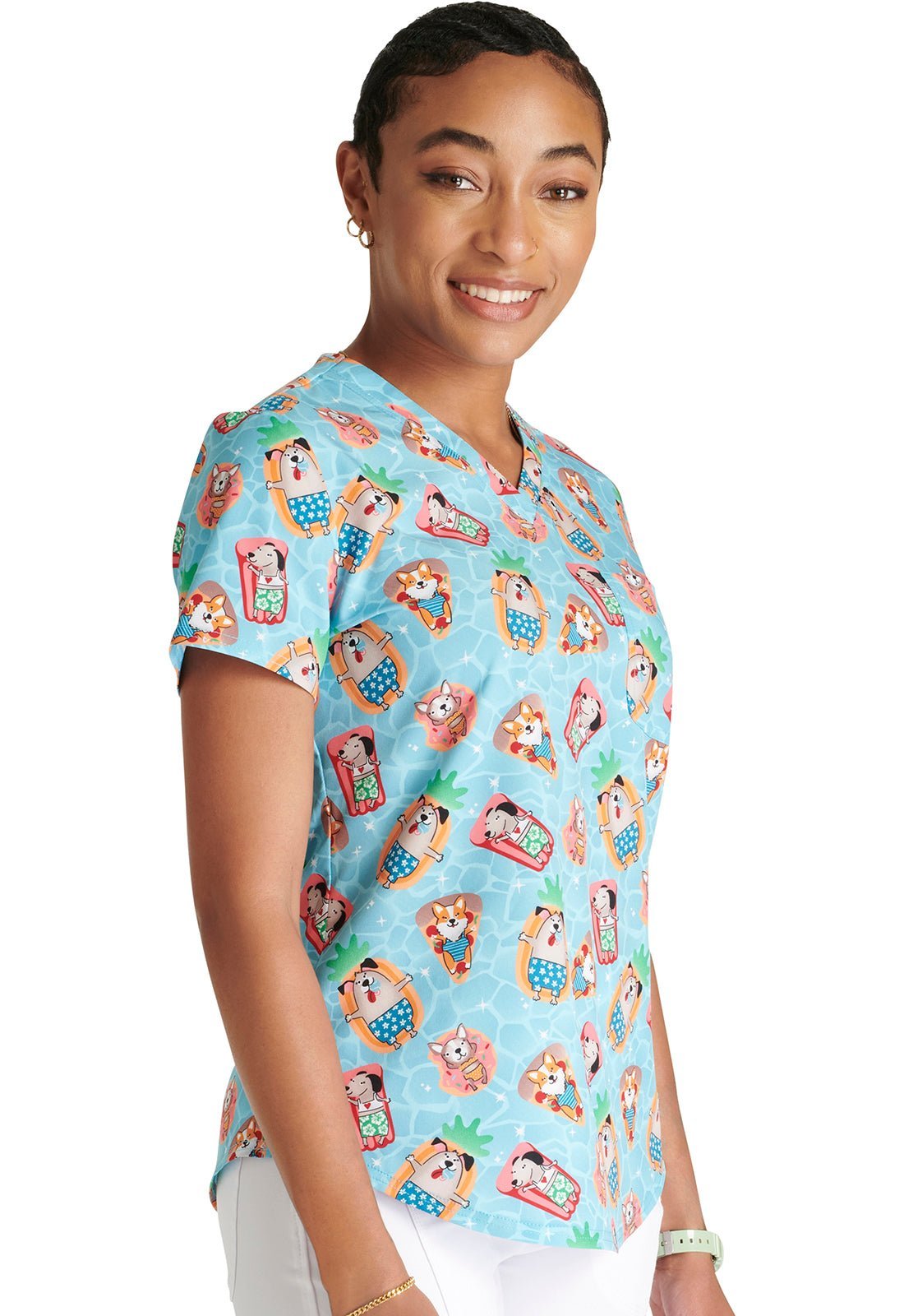 Pool Paw - rty Cherokee Animal Print Tuckable V Neck Scrub Top CK664 PWRY - Scrubs Select