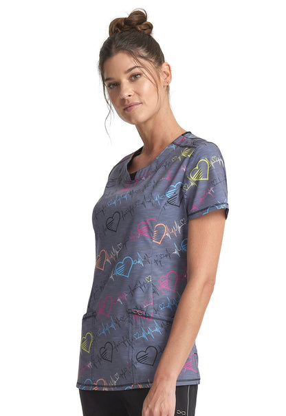 Pop Beats Cherokee Print Round Neck Scrub Top CK609 PBTS - Scrubs Select