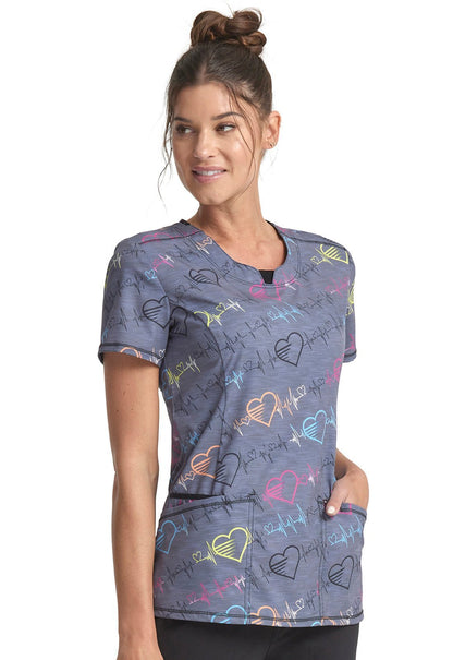 Pop Beats Cherokee Print Round Neck Scrub Top CK609 PBTS - Scrubs Select