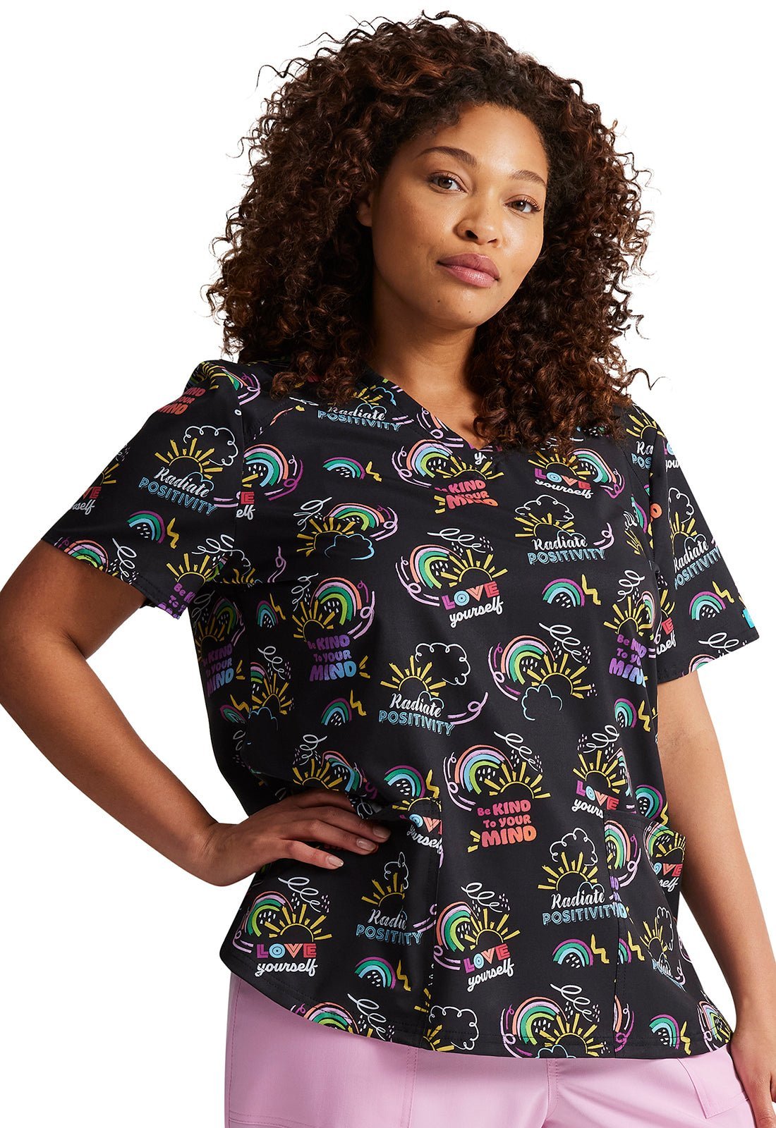 Radiate Positivity Dickies Print V Neck Scrub Top DK876 RDPT - Scrubs Select