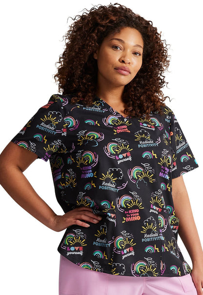Radiate Positivity Dickies Print V Neck Scrub Top DK876 RDPT - Scrubs Select