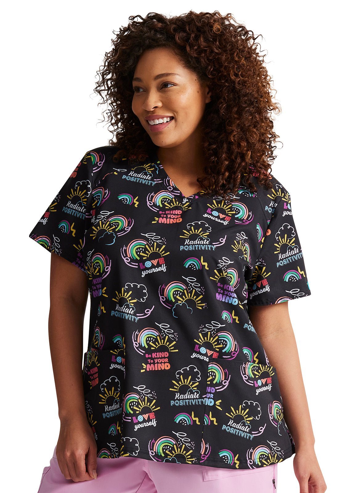 Radiate Positivity Dickies Print V Neck Scrub Top DK876 RDPT - Scrubs Select