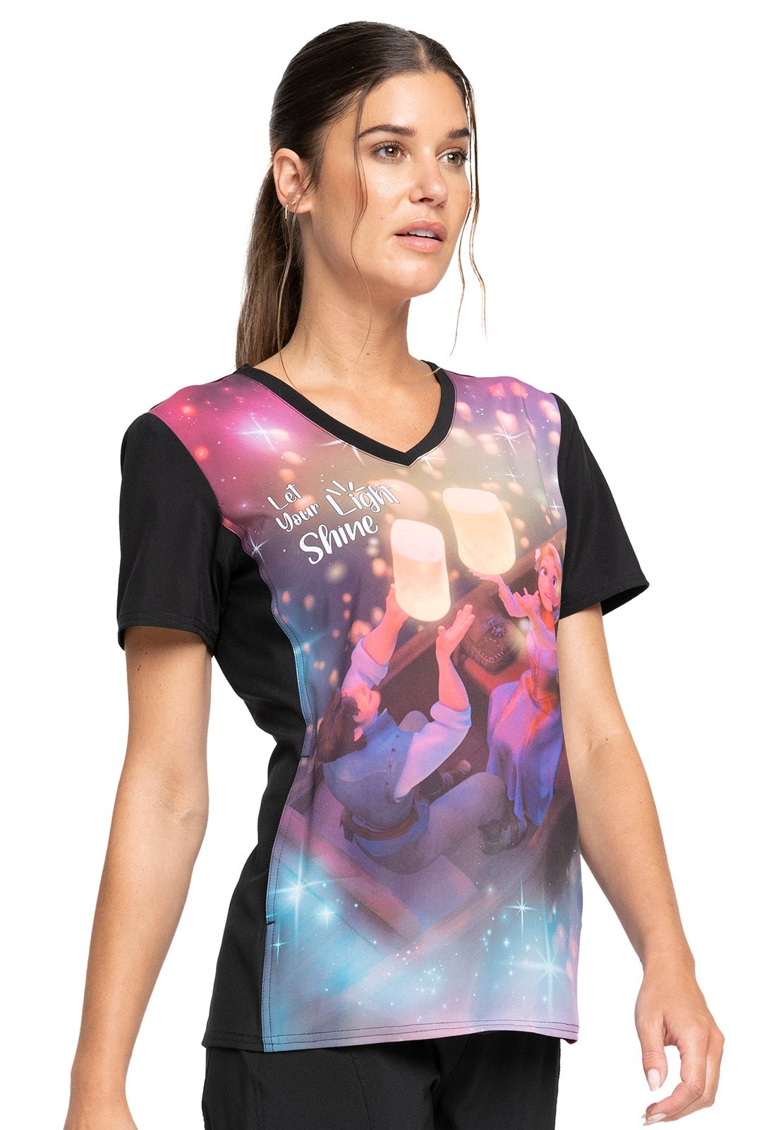 Rapunzel Cherokee Tooniforms Licensed Disney V Neck Scrub Top TF627 RZUZ - Scrubs Select