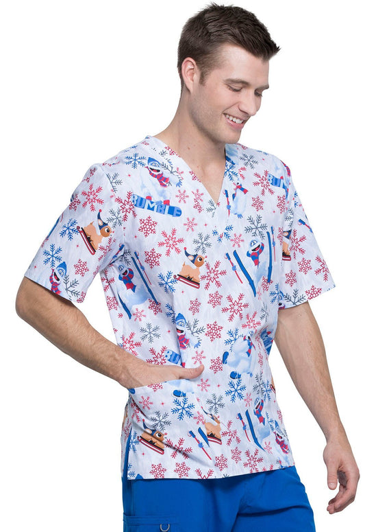Rudolph Tooniforms Licensed Christmas Unisex V Neck Scrub Top TF606 RUBM - Scrubs Select