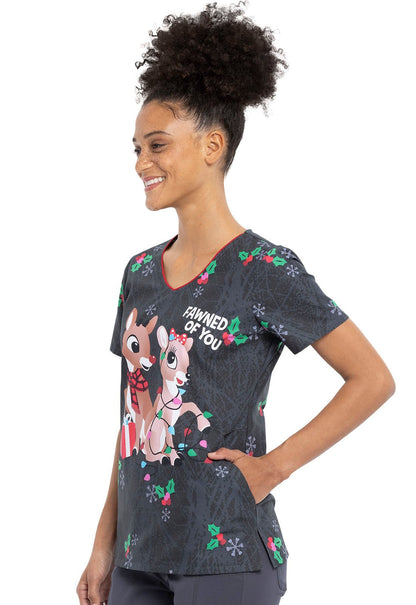 Rudolph Tooniforms Licensed Christmas V Neck Scrub Top TF626 RUVM - Scrubs Select