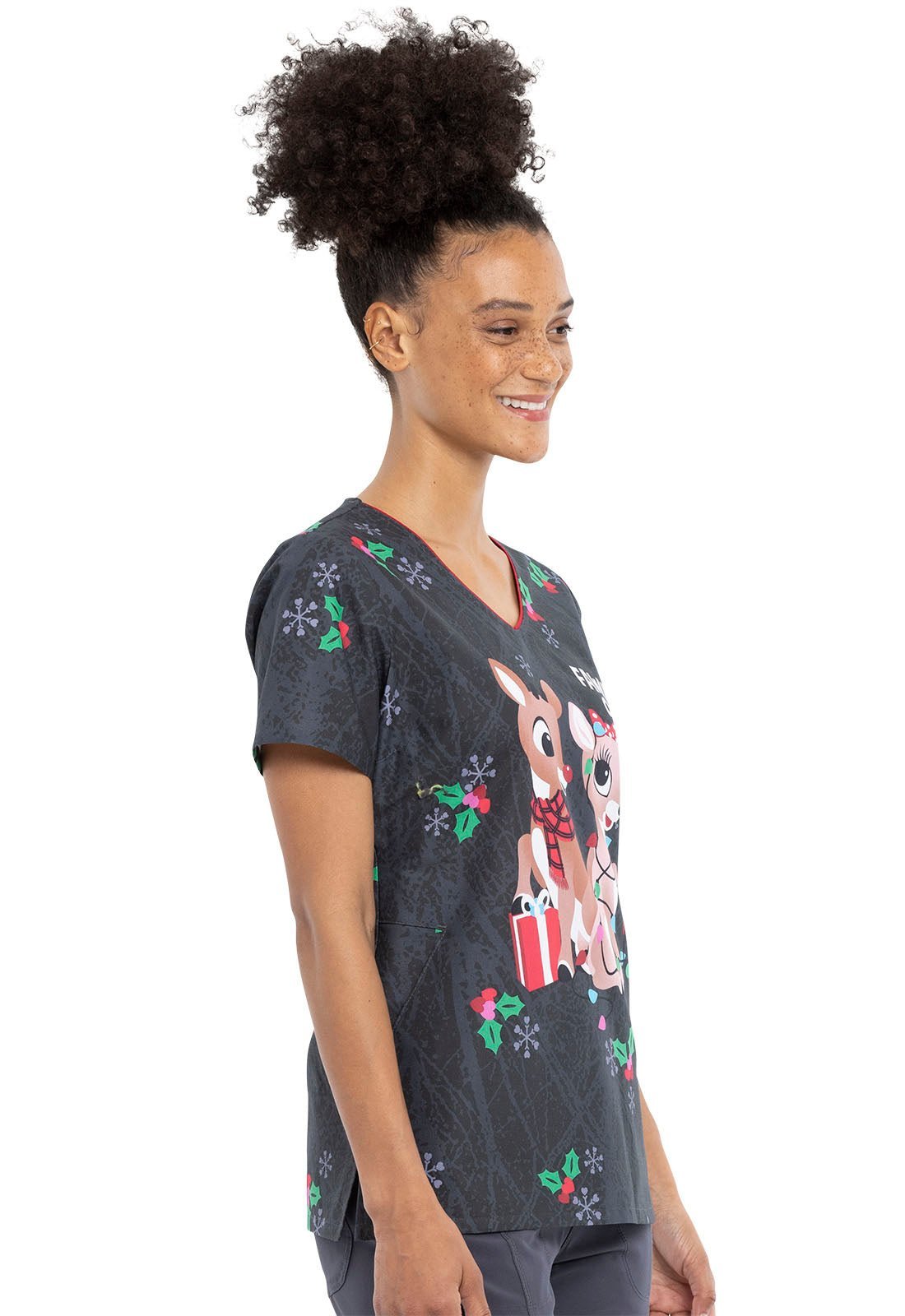 Rudolph Tooniforms Licensed Christmas V Neck Scrub Top TF626 RUVM - Scrubs Select