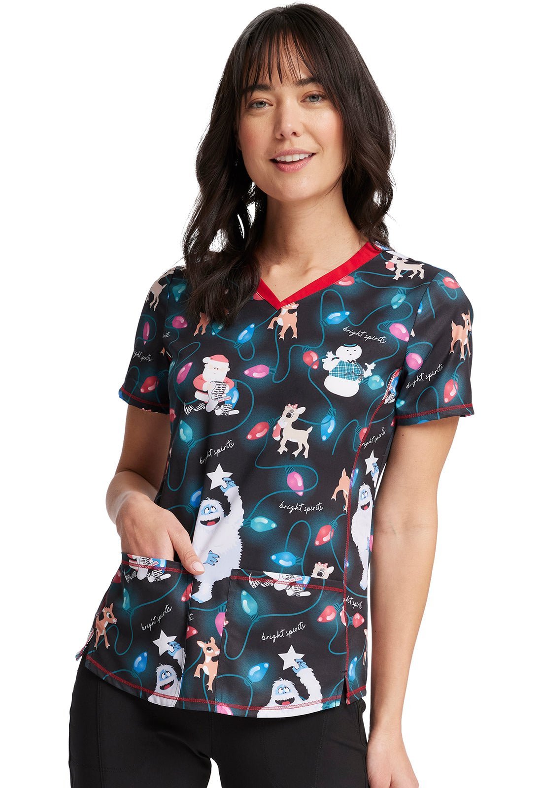 Rudolph Tooniforms Licensed Christmas V Neck Scrub Top TF784 RUIR - Scrubs Select