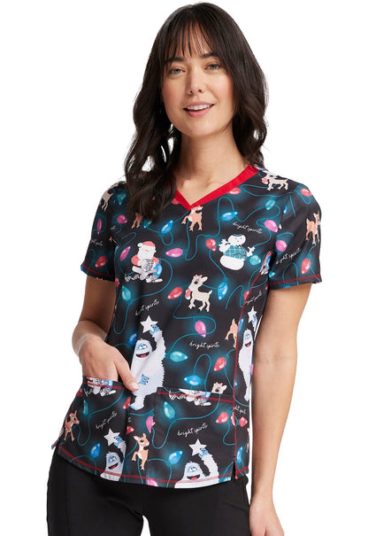Rudolph Tooniforms Licensed Christmas V Neck Scrub Top TF784 RUIR - Scrubs Select