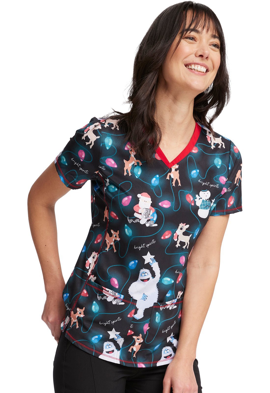Rudolph Tooniforms Licensed Christmas V Neck Scrub Top TF784 RUIR - Scrubs Select