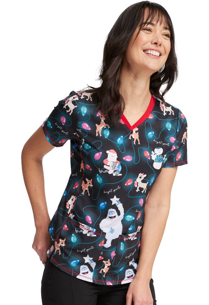 Rudolph Tooniforms Licensed Christmas V Neck Scrub Top TF784 RUIR - Scrubs Select