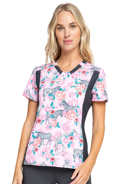 Safari Cherokee iflex Print V Neck Knit Panel Scrub Top CK641 STFI - Scrubs Select