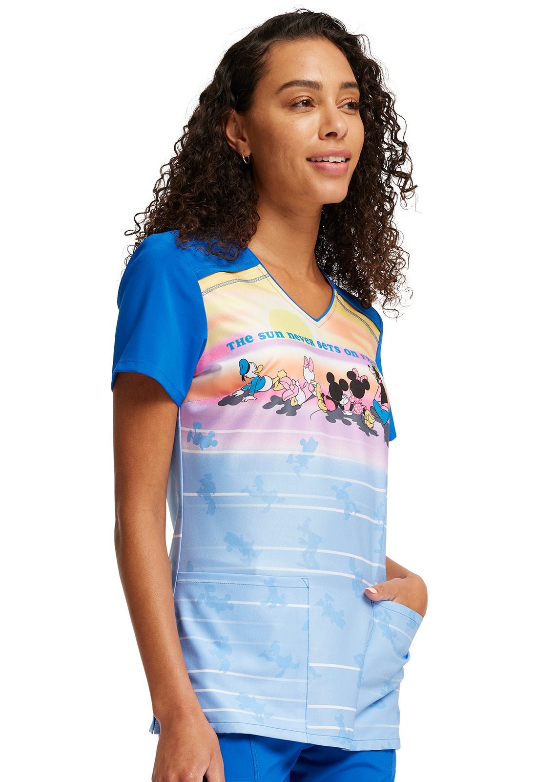 Sensational Sunset Cherokee Tooniforms Licensed Disney V Neck Scrub Top TF645 MKTV - Scrubs Select