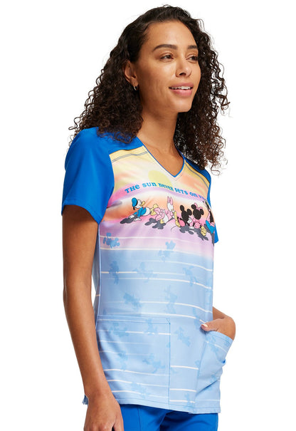 Sensational Sunset Cherokee Tooniforms Licensed Disney V Neck Scrub Top TF645 MKTV - Scrubs Select