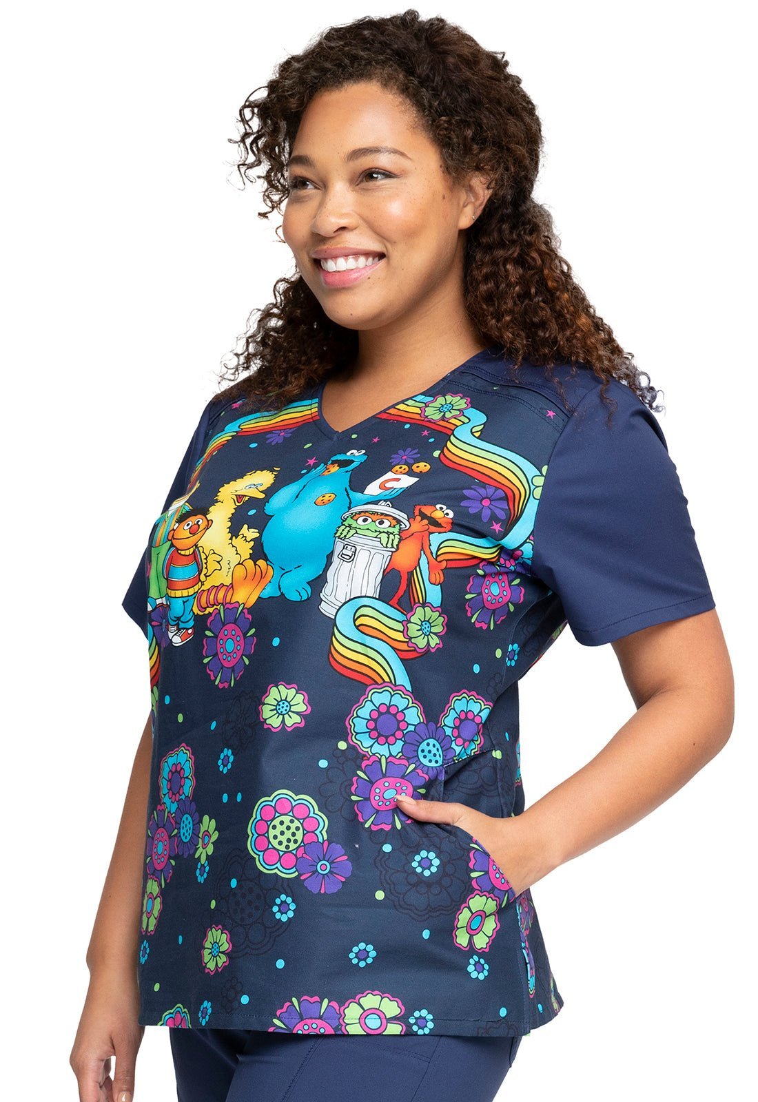 Sesame Street Cherokee Tooniforms Licensed V - Neck Scrub Top TF639 SWCG - Scrubs Select