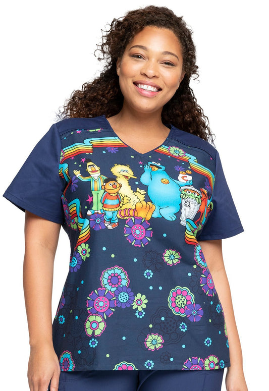 Sesame Street Cherokee Tooniforms Licensed V - Neck Scrub Top TF639 SWCG - Scrubs Select