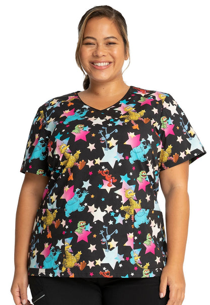 Sesame Street Cherokee Tooniforms V Neck Scrub Top TF659 SWOF - Scrubs Select