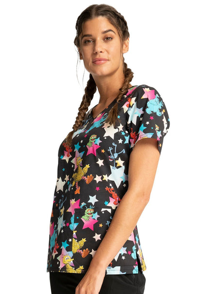 Sesame Street Cherokee Tooniforms V Neck Scrub Top TF659 SWOF - Scrubs Select