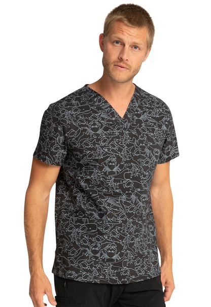 Shark Fish Cherokee Print Unisex V Neck Scrub Top CK691 STKH - Scrubs Select