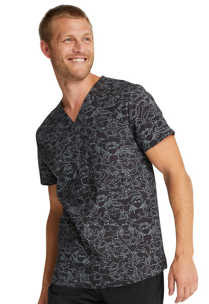 Shark Fish Cherokee Print Unisex V Neck Scrub Top CK691 STKH - Scrubs Select